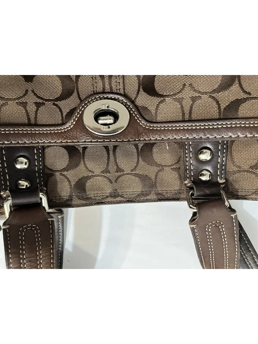 Vintage Coach Brown Hampton Signature Jaquard Medium Shoulder Bag